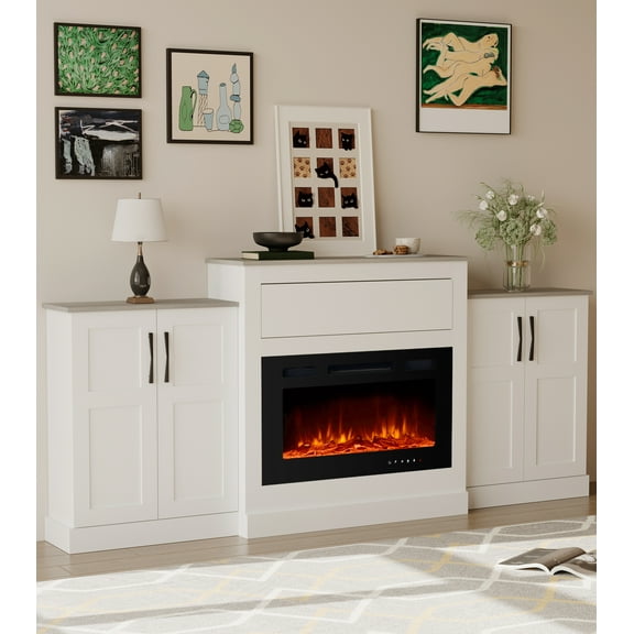 Maxhonor 82 - inch Electric Fireplace TV Console with Storage, Stable Base, Suitable for Bedroom & Living Room