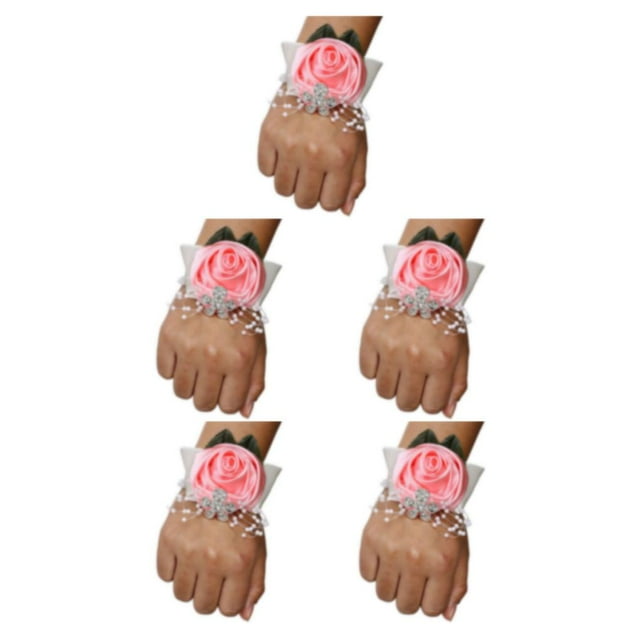 relayinert Unique Stretch Wristband With Handmade Satin Roses For Stylish Look Easy To Wear N5 pink 5Set