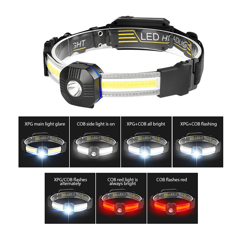 Headlight Adjustable COB Rechargeable Headlamp Searchlight Life Waterproof  Portable Lighting Warning Head Light Flashlight