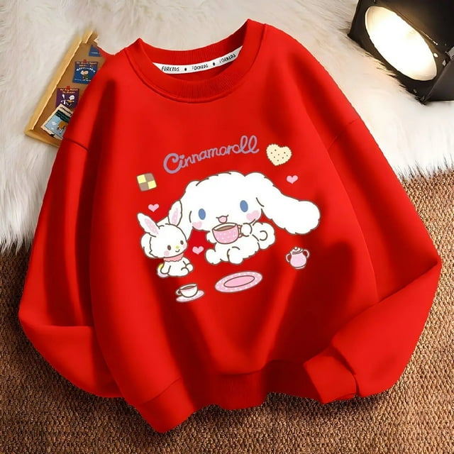 Nueva sudadera con estampado de dibujos animados de Sanrio Cinnamoroll para niñas, sudadera de sección gruesa de otoño e invierno, ropa de moda para niñas