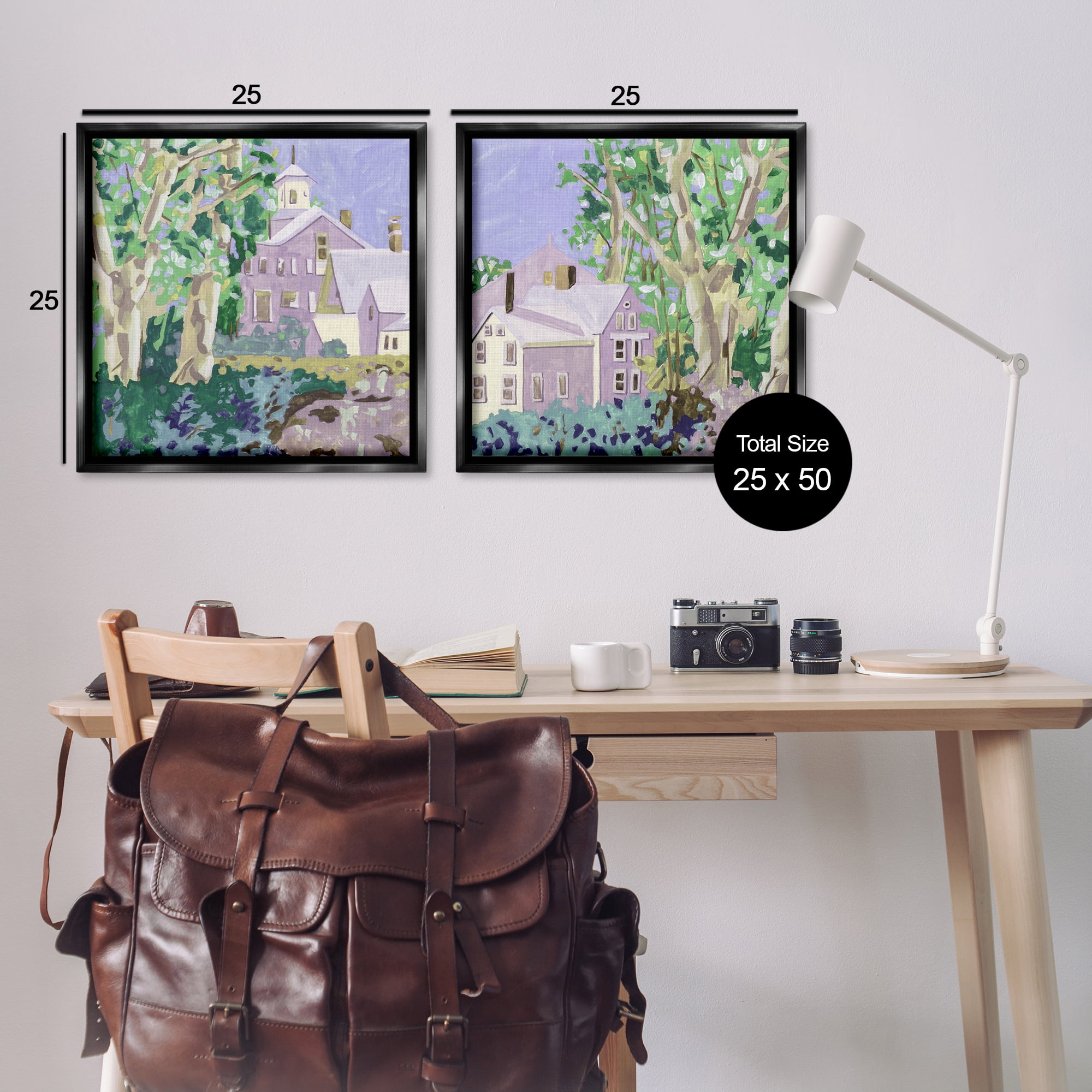 Stupell Industries Quaint Scenic Houses Scenic & Cityscapes Painting Black Floater Framed Canvas Art Print Wall Art, 25 x 25, Set of 2