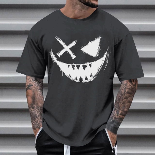 Blusas y camisas de manga corta con cuello redondo para hombre, blusas casuales de verano a la moda con cuello redondo y estampado para hombre.