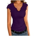 thumbnail image 4 of Enjoytime Womens Tops Solid Color V-Neck Ruffle Sleeve Crop Shirts 2026 Spring Summer Vacation Casual Clothes, 4 of 8