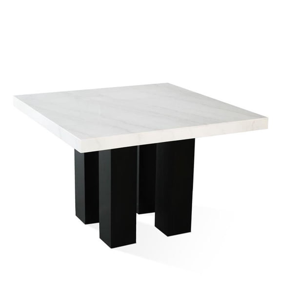 Bowery Hill Modern White Finish Marble Square Counter Height Table