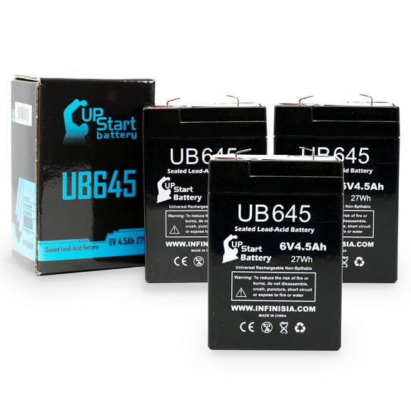 3x Pack - Compatible APC BACK-UPS 200B Battery - Replacement UB645 Universal Sealed Lead Acid Battery (6V, 4.5Ah, 4500mAh, F1 Terminal, AGM, SLA) - Includes 6 F1 to F2 Terminal Adapters