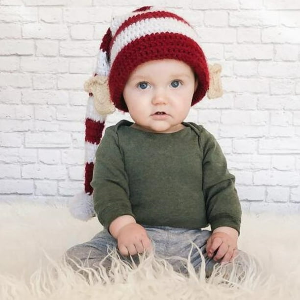 Sunloudy Chapeau d'Elfe avec des Oreilles, Chapeau Rayé Rouge et Blanc  Mignon Chapeau Tricoté Chapeau d'Halloween de Noël pour les Enfants Adultes  