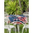 thumbnail image 3 of Outdoor Tablecloth with Umbrella Hole for Patio/Picnic/Party/Camping, 4th of July Waterproof Table Cloth Round Cover Washable, Country Patriotic USA Flag Bow Garland Stripes (Dia 54"), 3 of 9