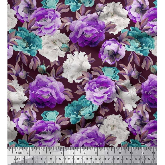 Soimoi Purple Cotton Duck Fabric Leaves & Floral Print Fabric by The Yard 42 Inch Wide