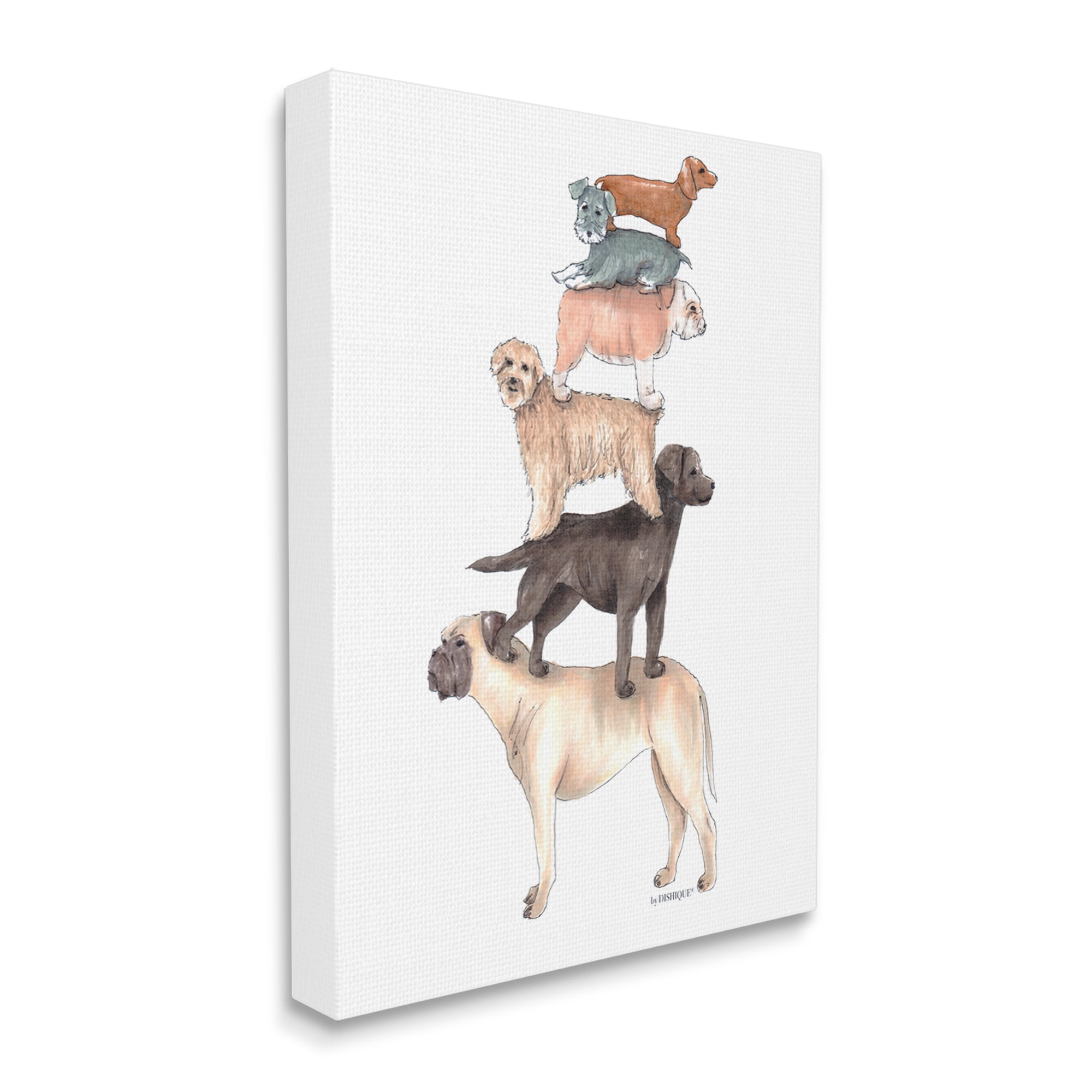 Stupell Industries Mixed Stacked Dog Breeds Standing Balancing Illustration Graphic Art Gallery Wrapped Canvas Print Wall Art, Design by Dishique