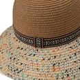 thumbnail image 5 of Karymi Derby Hat Two-Tone Contrast Speckled Mix Woven Straw Sun Hat with Ethnic PatternBand, Solid Dome Crown Wide Floppy Brim Boho Style Beach Hat Bucket Hat, 5 of 8