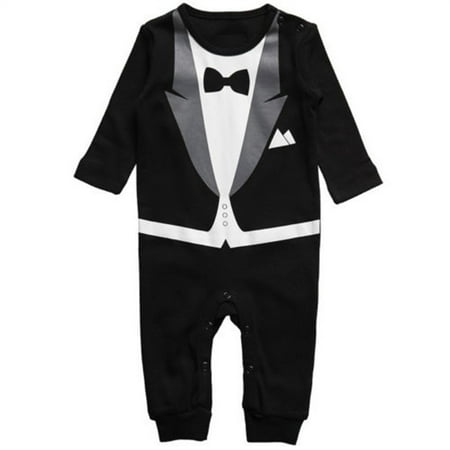 

Tapsier Baby Kid Boy Cotton Gentleman Jumpsuit Romper Bodysuit Clothes Black&Black Tie 12-18 Months