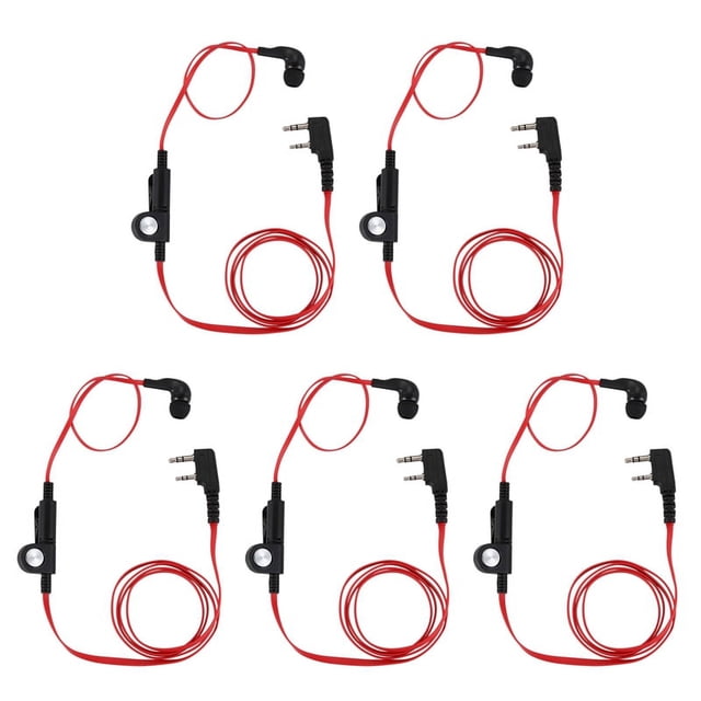 5X 2 Pin Estilo de Fideos Auriculares ErgonóMicos Enchufe K Auricular Auriculares para Baofeng Uv5R Bf-888S Uv5R Rojo