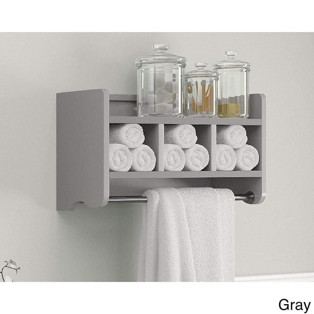 25" Bath Storage Shelf with Towel Rod, Gray