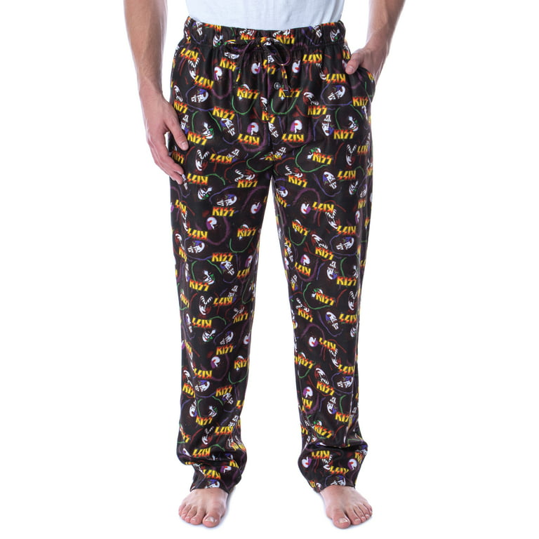 KISS Men's Allover Band Member Print Adult Loungewear Sleep Pajama Pants  (LG)