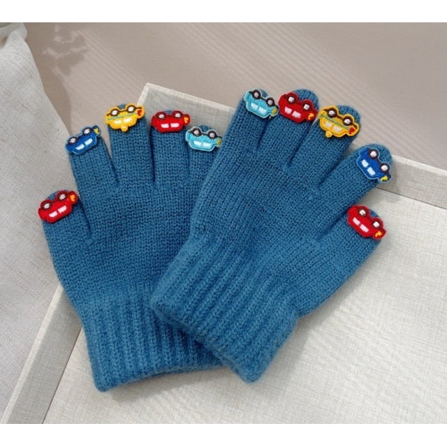 Guantes cálidos y cómodos para niños con cinco dedos pegatinas coche personalidad bebé guantes Otoño e Invierno niños y niñas Dedo de punto mano