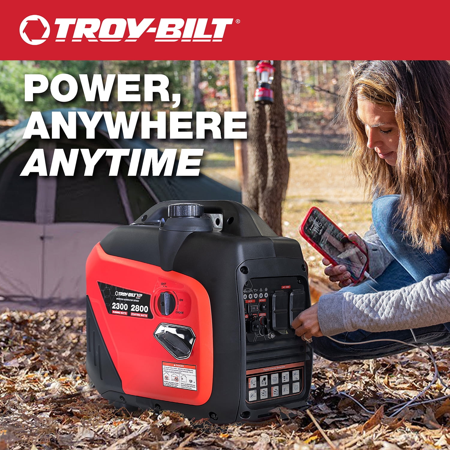 Troy-Bilt 2800W Quiet Portable Inverter Generator with Parallel Capability