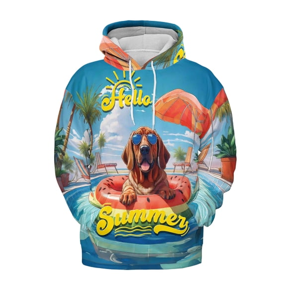 Hello Summer Bloodhound Pool Day on Watermelon Float All Over Print 3D Hoodie Unisex Merch Hoodies Dog Lover - 13008