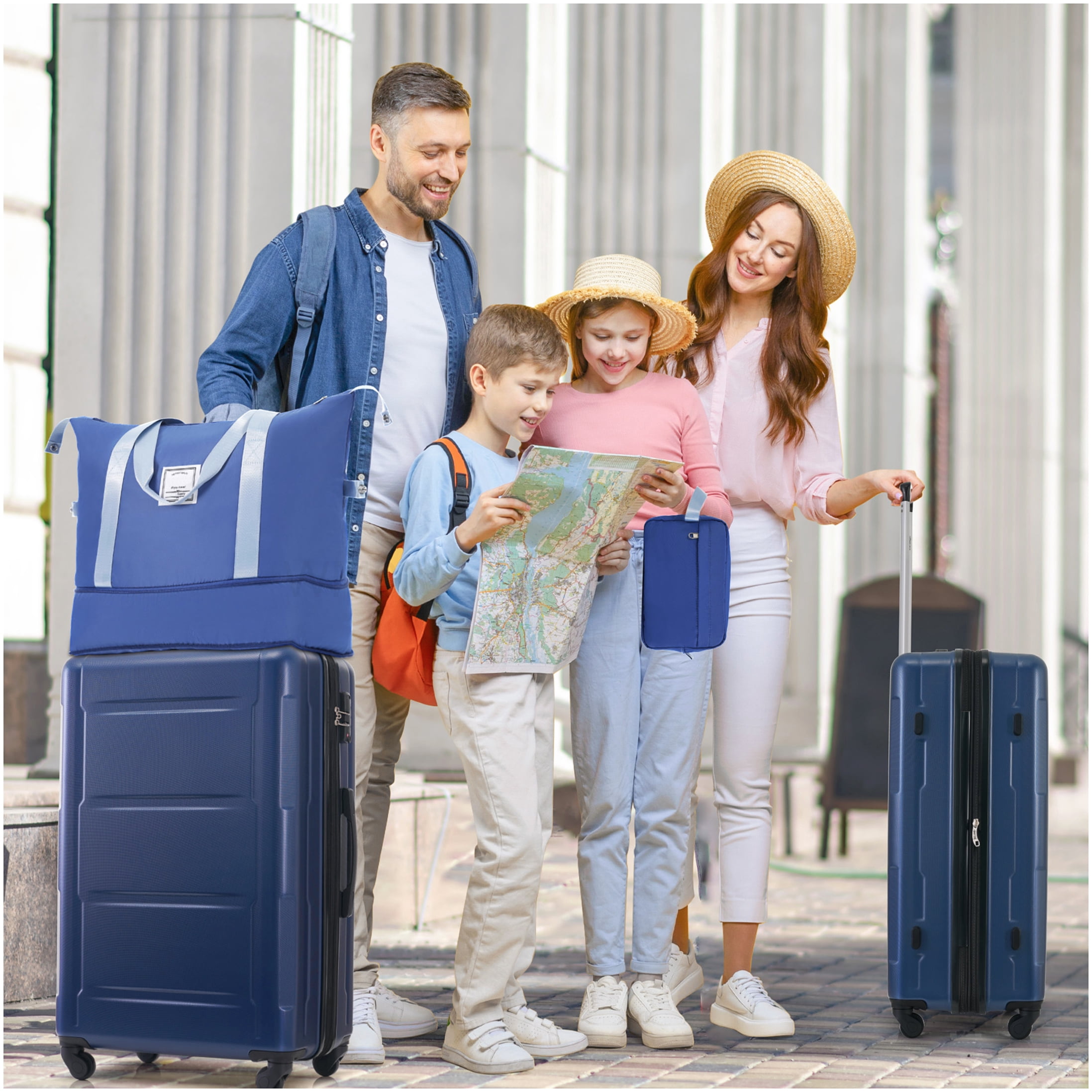 Lightweight ABS Expandable Suitcase Set with TSA Lock, 20in & 24in Blue Spinner Wheel Luggage Combo