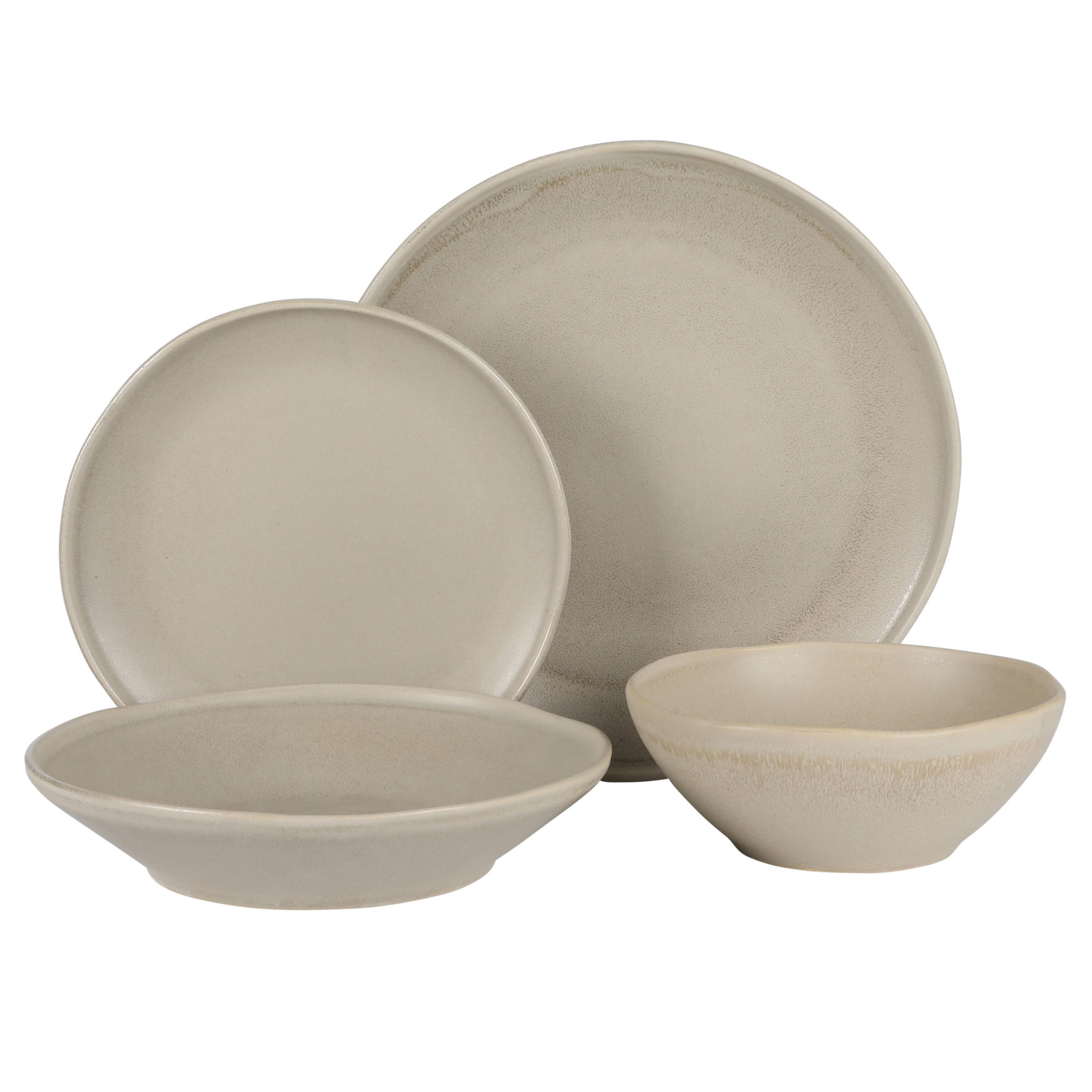 Gibson Elite Island Cove 16 Piece (Service for 4) Plates and Bowls Stoneware Dinnerware Set -Light Grey