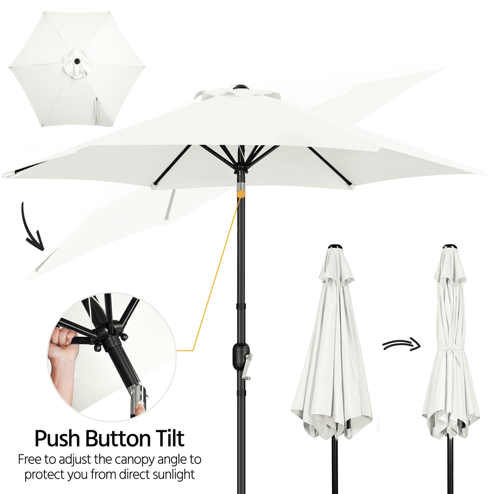 Renwick 9 Ft Outdoor Patio Umbrella with Push Button Tilt and Crank, Cream