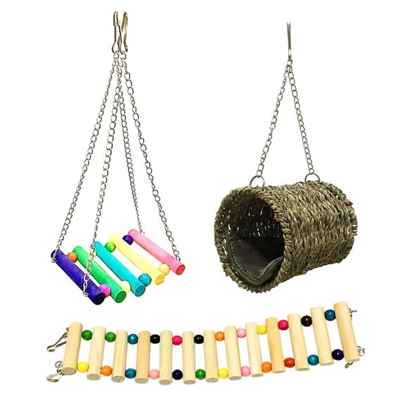 UDIYO 3Pcs Pet Hammock Swing Tunnel House Bed Ladder Hamster Squirrel Hanging Cage Toy