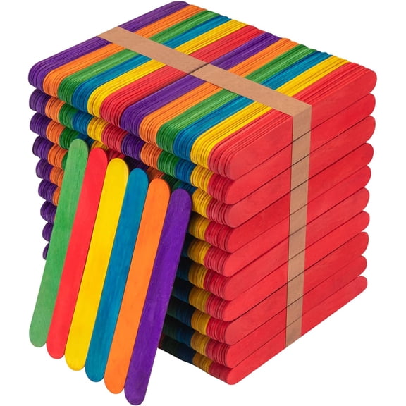 1000 Pcs 6" Colored Jumbo Craft Sticks - Wooden Rainbow Popsicle & Wide Lollipop Sticks, Ideal for DIY Crafts