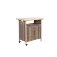 thumbnail image 3 of Leumius Outdoor Bar Cart, Rolling Rattan Beverage Bar Counter Table with Glass Top for Porch Backyard Garden Steel, Beige, 3 of 8