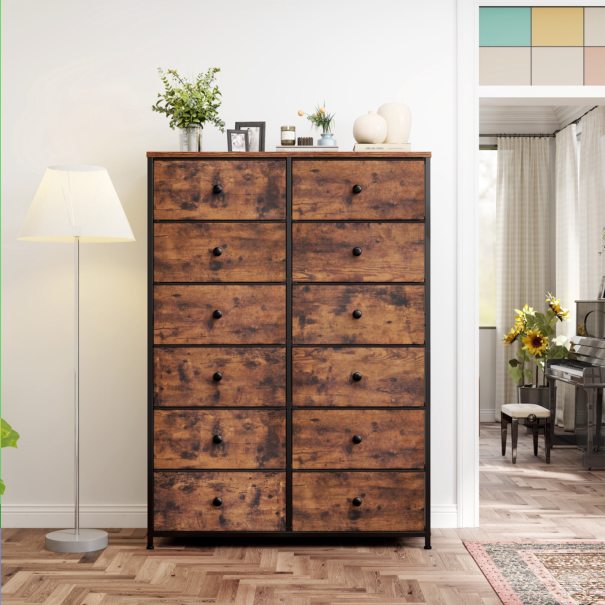 52.2" H Dresser for Bedroom with Fabric Drawers Tall Dresser with Wooden Top for Living Room,Vintage Brown