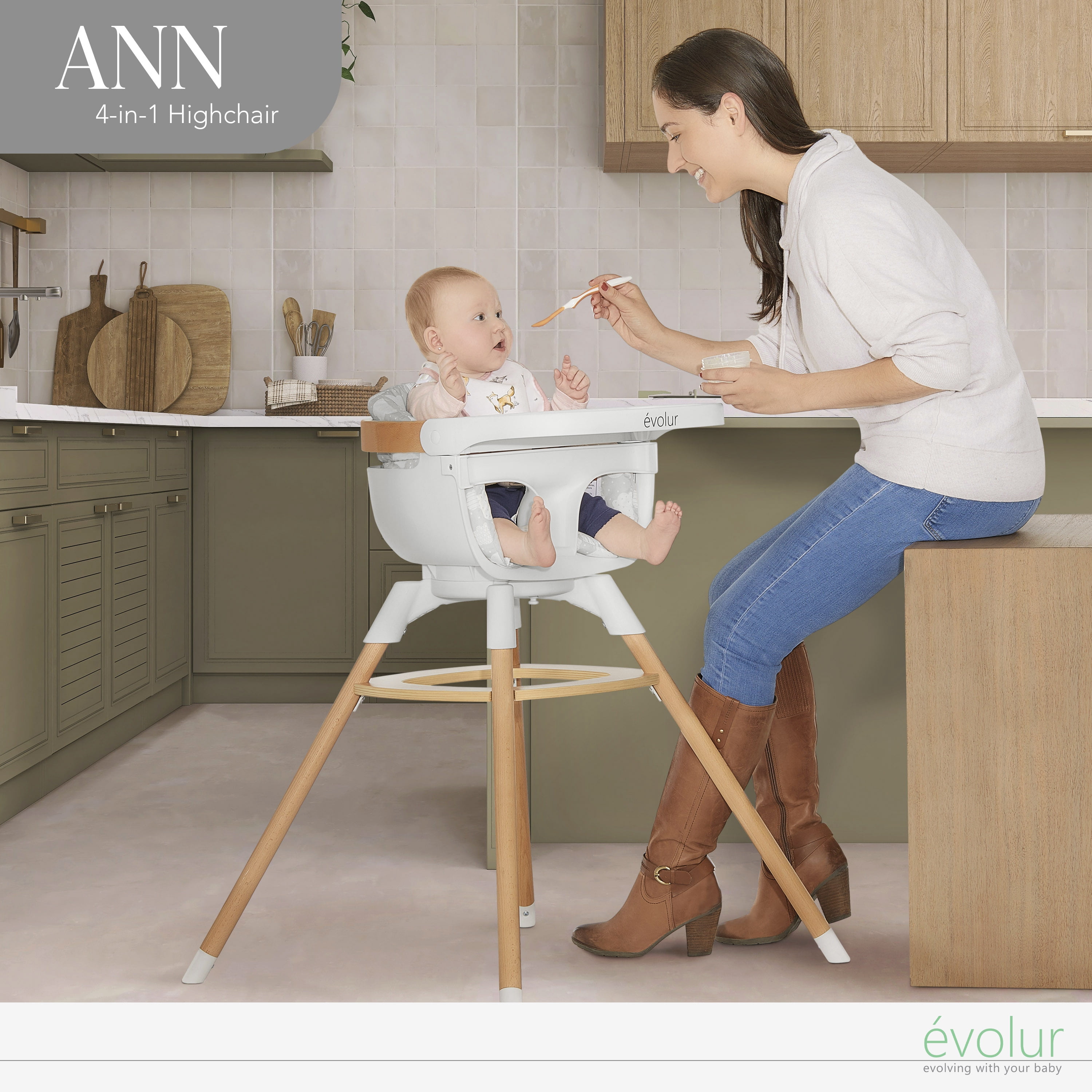 Evolur Ann Beechwood 4-in-1 Highchair