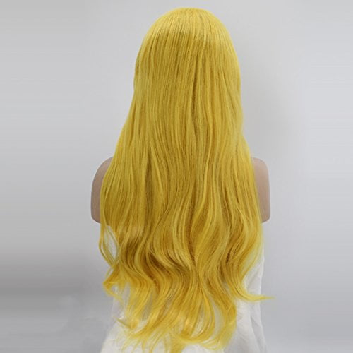 Anogol Hair Cap+Princess Wig Long Wavy Halloween Cosplay Wig Yellow Costume Wigs