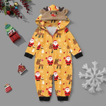 

Baby Jumpsuit For Christmas Family Matching Pajamas Cute Big Headed Deer Print Pjs Plaid Long Sleeve Romper Soft Casusal Holiday Sleepwear