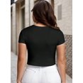 thumbnail image 3 of Am Direct Plus Size Women's Solid Color Round Neck Slim Short Short Sleeve T-Shirt, 3 of 5