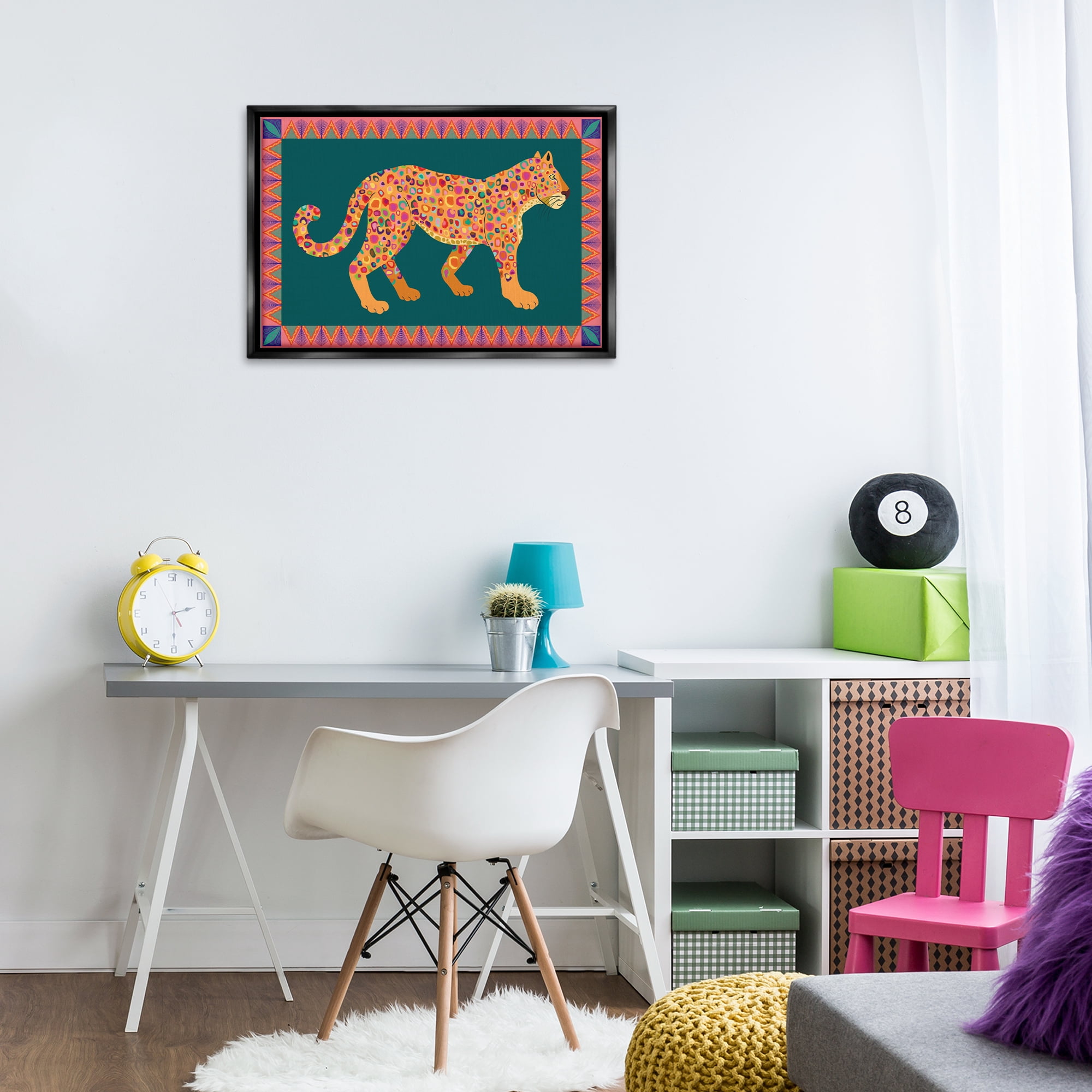 Stupell Industries Bold Patterned Lion Animals Painting Black Floater Framed Canvas Art Print Wall Art, 31 x 21