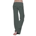 thumbnail image 3 of Elastic Waist Button Pocket Yoga Pants-Green-L, 3 of 7