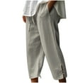 thumbnail image 2 of SELONE Womens Capri Pants Plus Size Gray Mid Waist Lounge Pants with Pockets Cotton Linen Elastic Waist Trouser Casual Beach Pants Pull on Solid Tapered Lightweight Comfy S Breathable Summer Clothes, 2 of 6