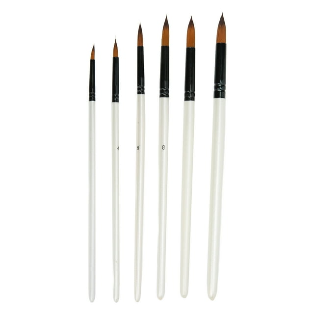 Juego de pinceles de pintura de 6 piezas, 6 tamaños, cerdas suaves hechas a mano, dos colores, juego de pinceles para óleo de nailon blanco para acuarela Gouache, pincel puntiagudo