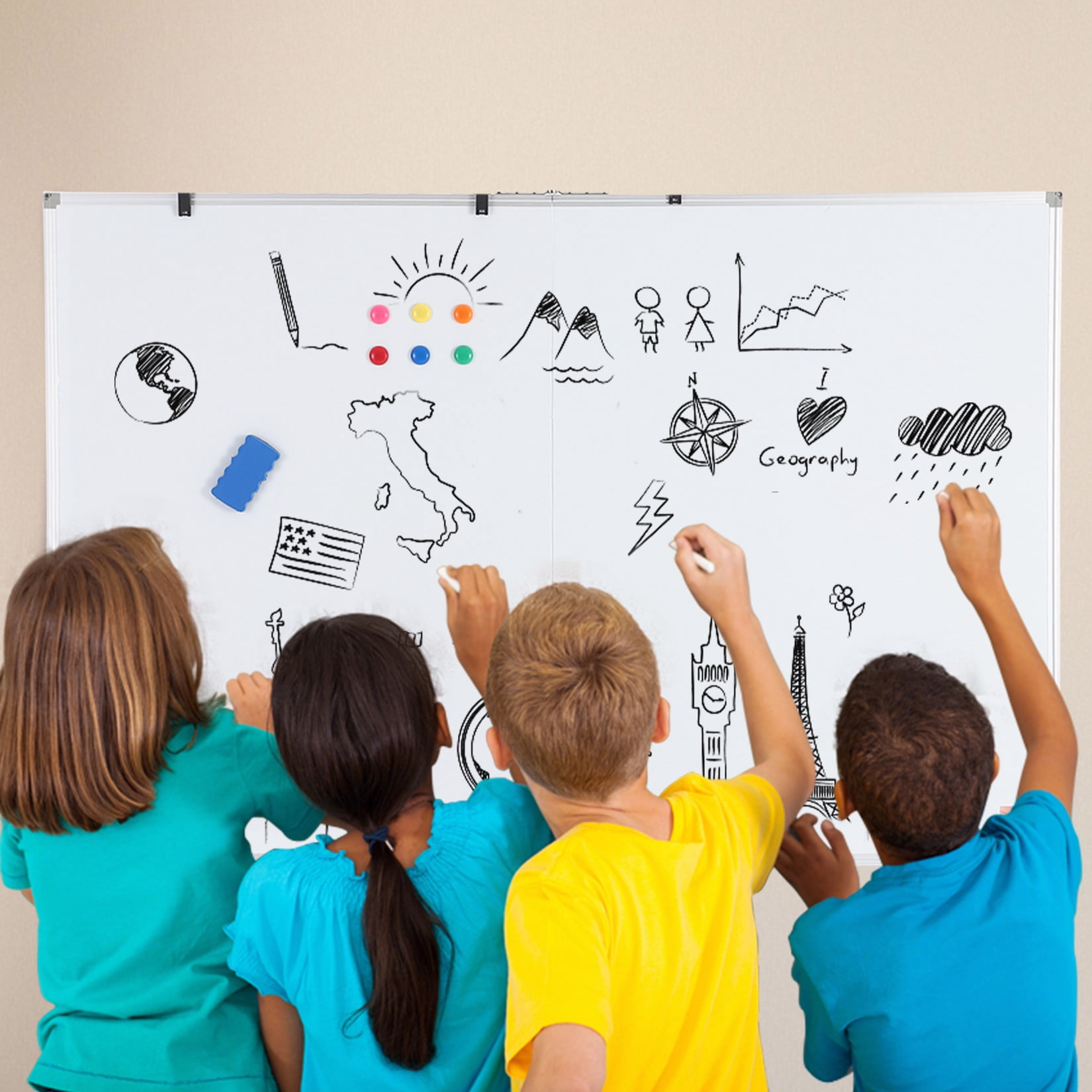 Ataujin Magnetic Whiteboard 60x40 Inch, Large Dry Erase Board with Aluminum Frame & Deep Pen Tray, Hanging Mounted Whiteboard, Smooth Writing Surface for Office, Classroom, Home