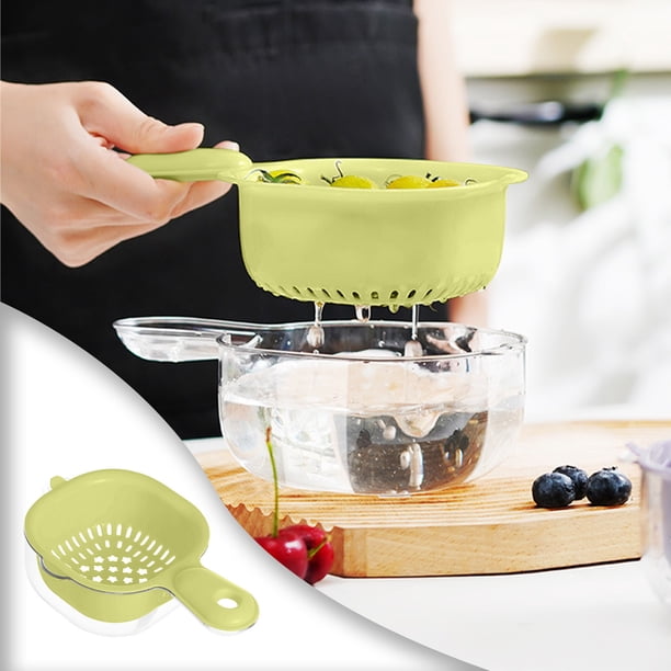 Escurridor doble para frutas y verduras con asa | Juego de 2 piezas apilables para escurrir y almacenar | Colador de cocina de plástico ABS | Morado/Verde/Blanco