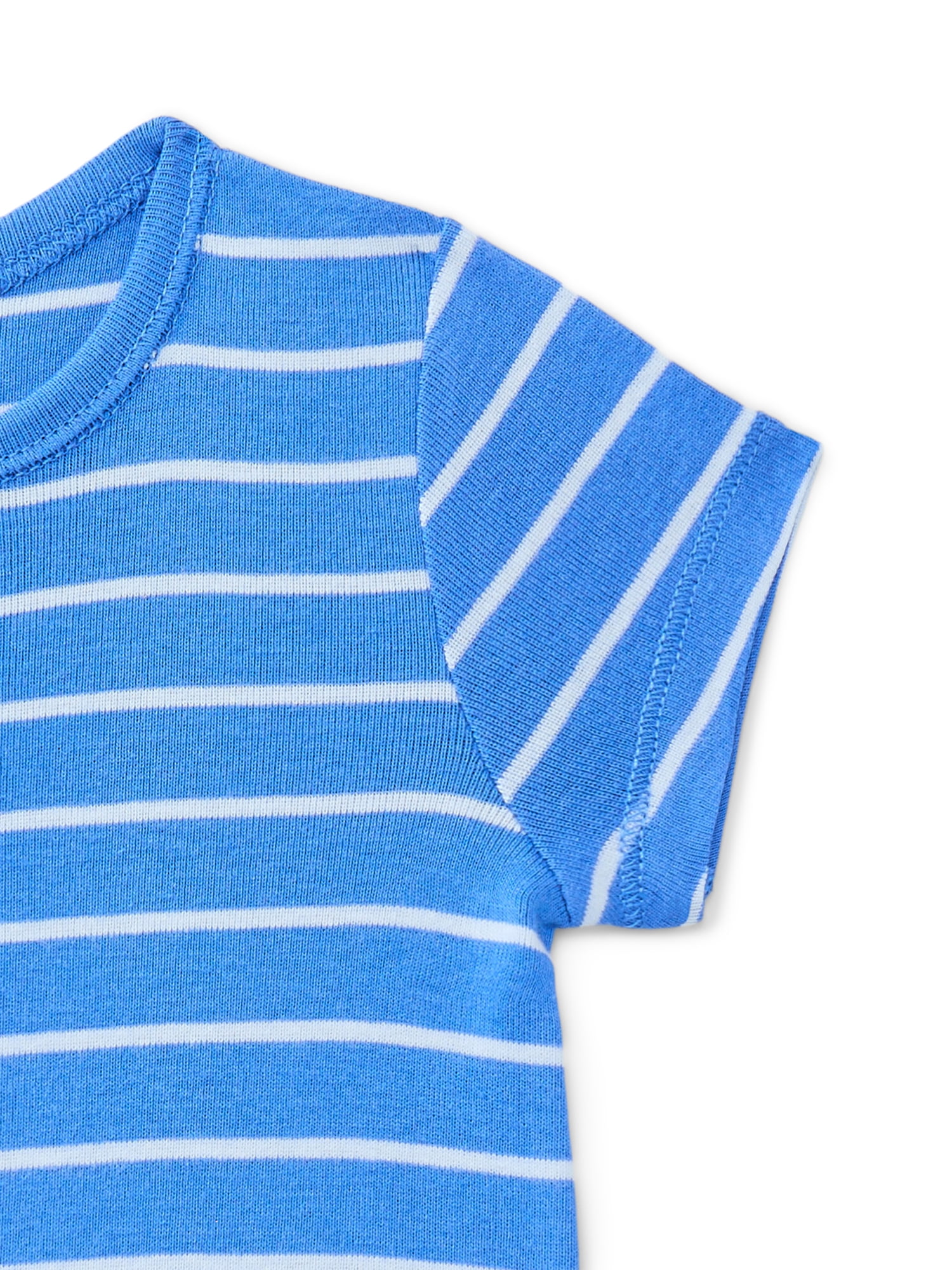 Wonder Nation Baby Boys Cotton Stripe Henley Bodysuit with Short Sleeves, Sizes 0M-24M