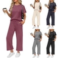 thumbnail image 6 of vigerkar 2 Piece Sets for Women Casual Travel Vacation Outfits Short Sleeve Wide Leg Crop Pants Lounge Sets (Dark Gray, M), 6 of 9
