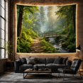 thumbnail image 6 of Wooden Bridge in a Misty Forest With Sunlight Filtering Through Trees, Serene Rustic for Nature Lovers, Forest Wall Art Print, Housewarming Gift, Tapestry Wall Hanging for Bedroom and Living Room, 6 of 7