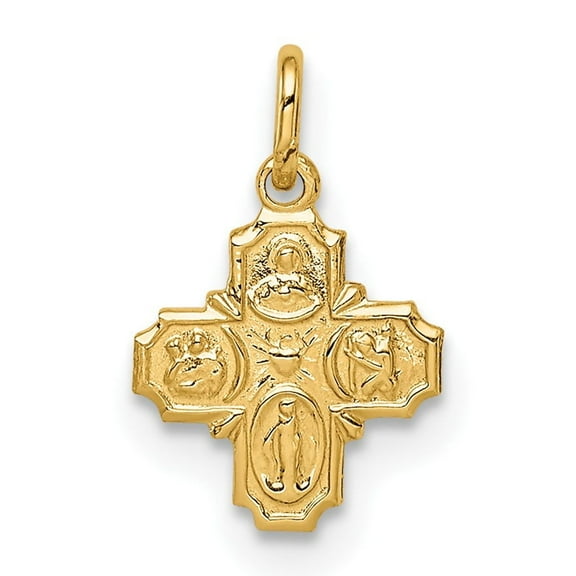 14k Yellow Gold Four-Way Cross Pendant with Sacred Heart, St Joseph, St Christopher, Miraculous Medal, Catholic Christian Necklace for Men and Women, Religious Jewelry Symbolizing Faith and Protectio
