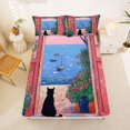 thumbnail image 5 of jejeloiu Coastal Black Cat Full Size Sheets Kids,Colorful Oil Painting Bed Sheets For Girl,4 Pieces, 5 of 6