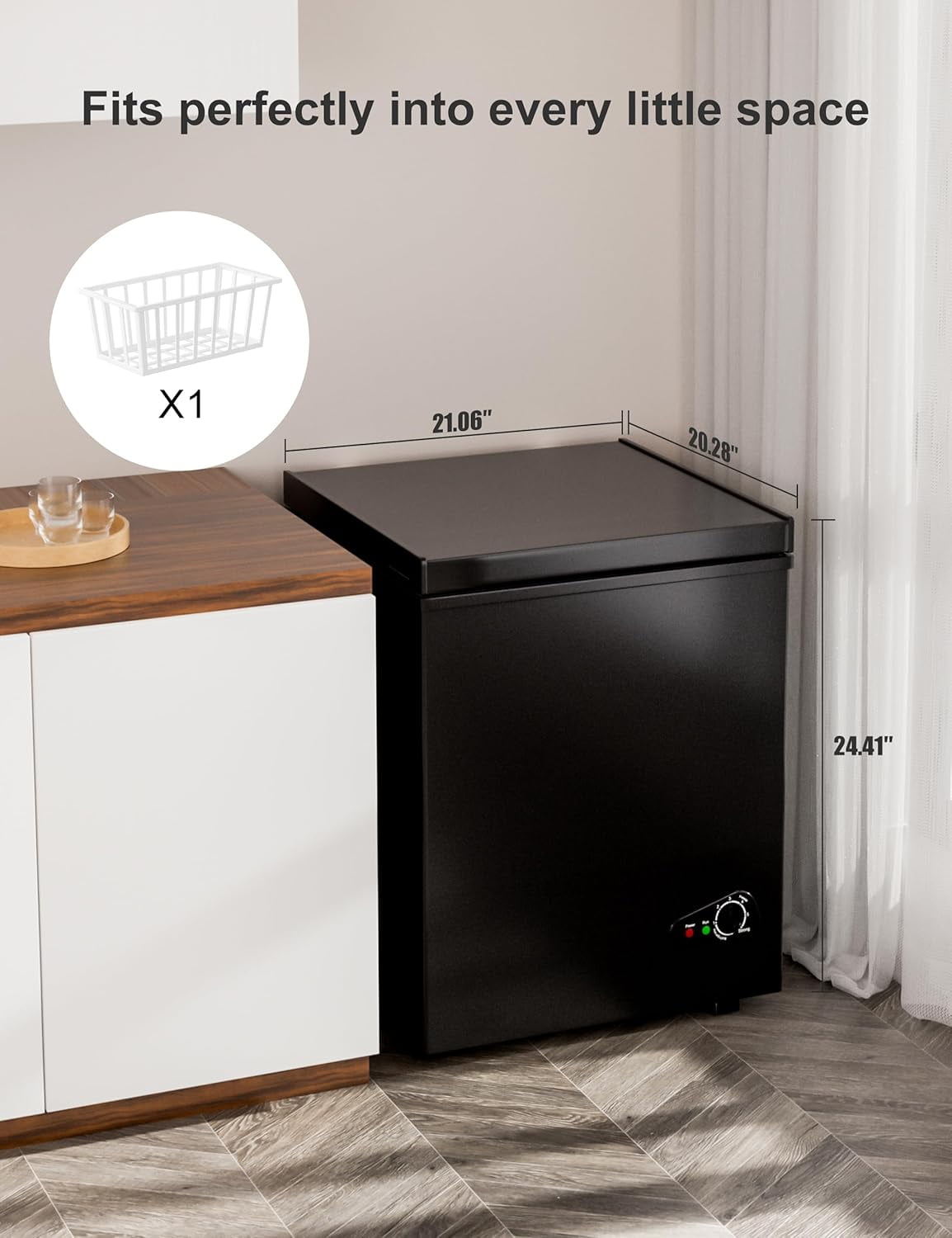 Kcpolre 2.8 Cu.Ft Mini Chest Freezer - 7 Modes Temperature Control, Compact Deep Freezer with Top Open Door, Removable Storage Basket - Black