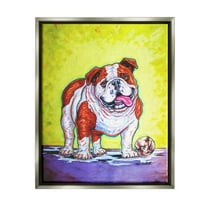 Stupell Industries Bulldog with Baseball Animals & Insects Painting Gray Floater Framed Art Print Wall Art, 17 x 21