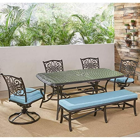 Hanover TRADDN6PCSW4BN-BLU Traditions 6 Piece Dining Set, Blue Outdoor