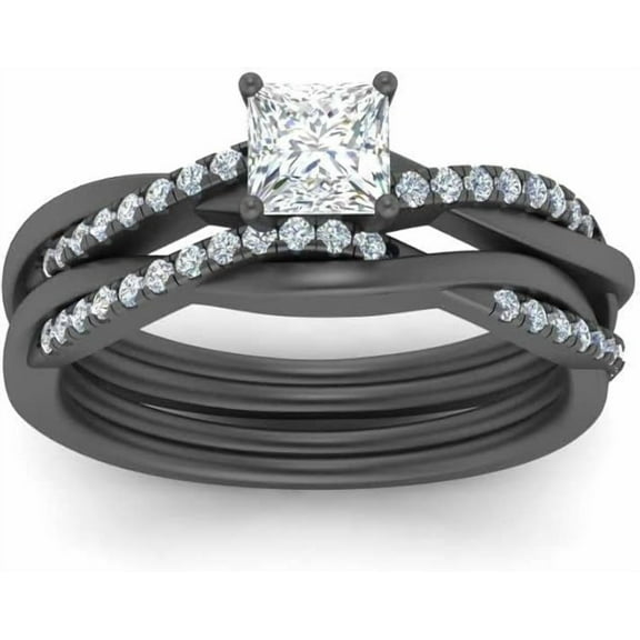 Divine Creation 2.00 Ctw Princess Cut Diamond Women's Solitaire Wedding Engagement Ring Bridal Set 14K Black Gold Finish - 4