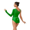 thumbnail image 2 of TiaoBug Women Shiny Rhinestone Gymnastics Leotard Dance Top One Shoulder Fringe Tassel Figure Skating Bodysuit Green XL, 2 of 5