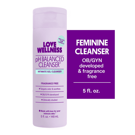 Love Wellness pH Balanced Cleanser Feminine Wash, Balances Vaginal Health & pH Level, Fragrance, Sulfate & Paraben Free, 5 fl oz