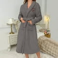 thumbnail image 2 of Aboser Womens Shawl Collar Robes Fuzzy Fleece Winter Bathrobes Warm Soft Midi Length Sleepwear Comfy Long Sleeve Nightgowns with Pockets Dark Gray L, 2 of 6